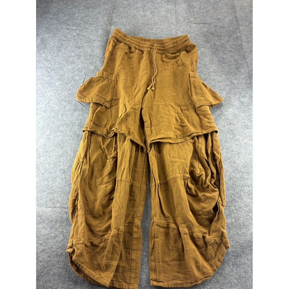 Earthbound Brown Cotton Layered Cargo Pants Wide Leg Boho Hippie Coast Womens M